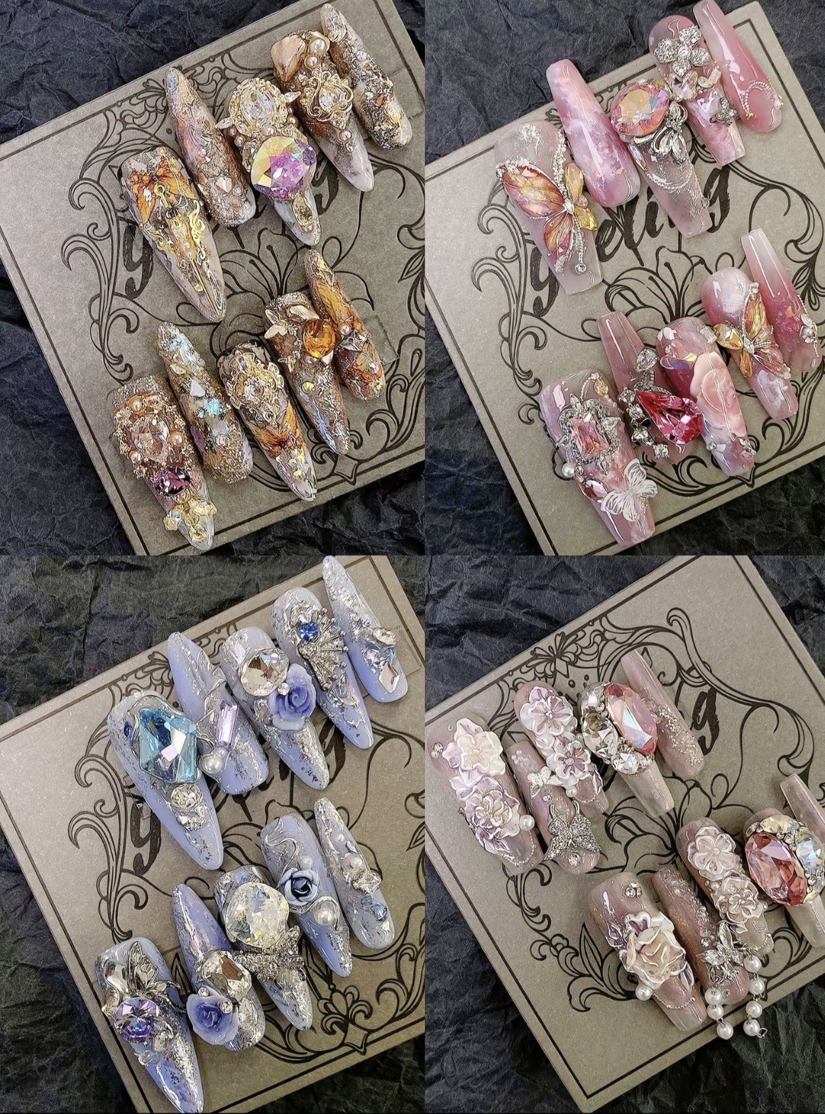 Crystal Bloom couture press-on nail custom reference