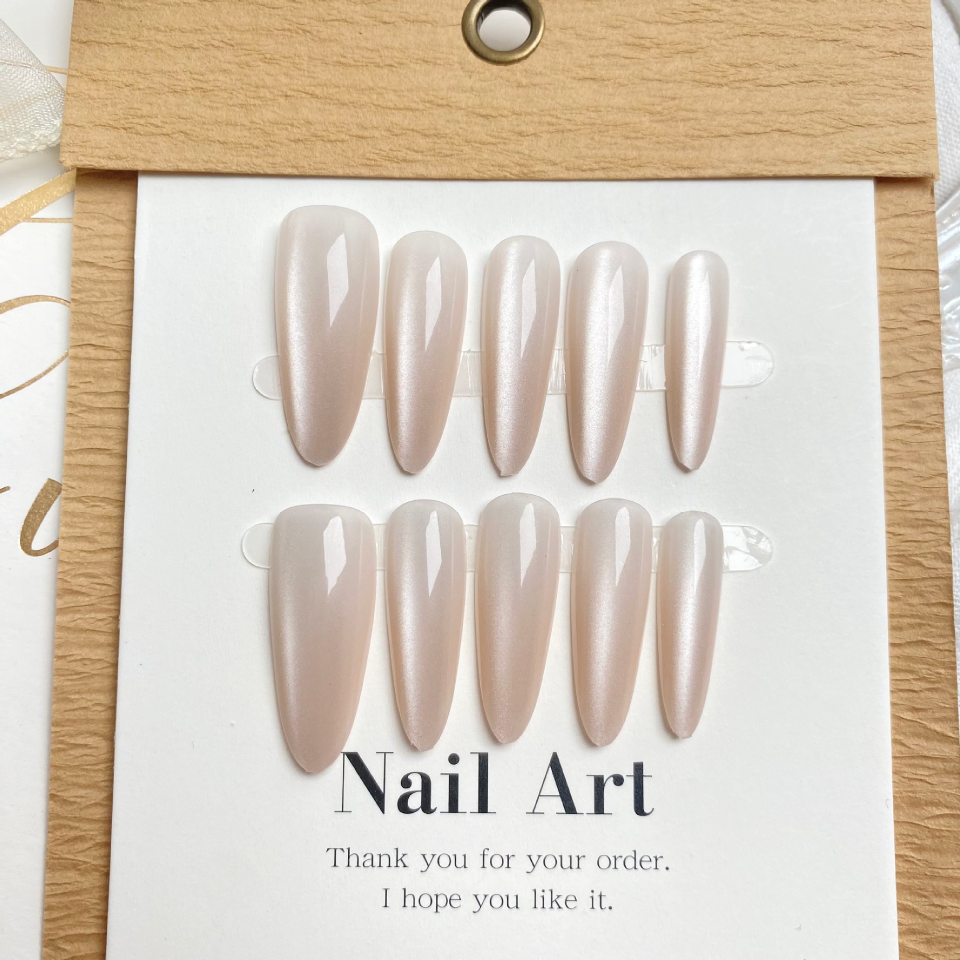 WY307 Nude Pink Long Almond Press-On Nails